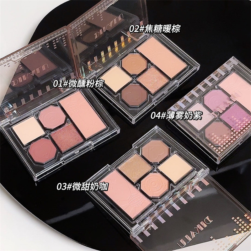 DIKALU Ojos brumosos suaves, paleta de sombras de ojos de cinco colores, placa de maquillaje polarizada nacarada mate, INS para estudiantes