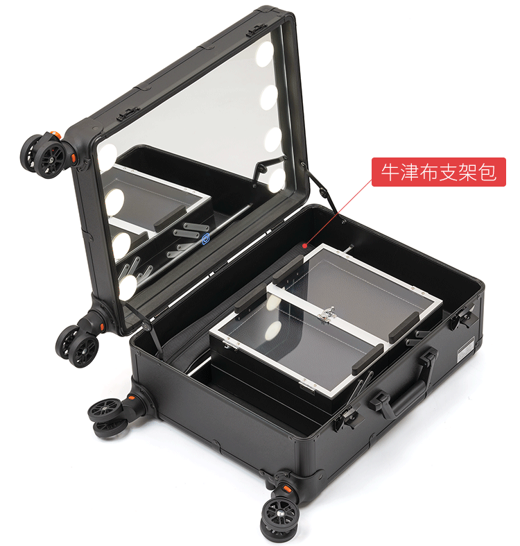 Espejo completo control táctil de tres colores atenuación caja cosmética profesional con carro ligero multi-capa universal rueda maquillaje caja de seguimiento
