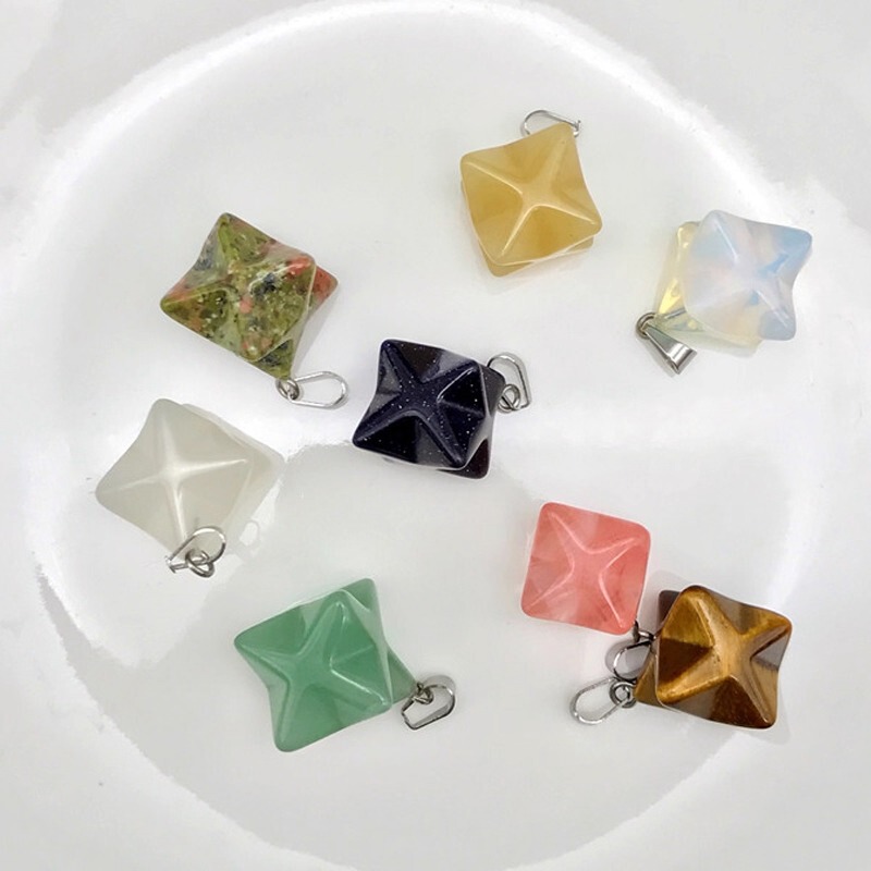 Natural Crystal Tiger Eye Agate Large Satellite Merkaba Pendulum 3D Hexagram Pendant DIY Accessories