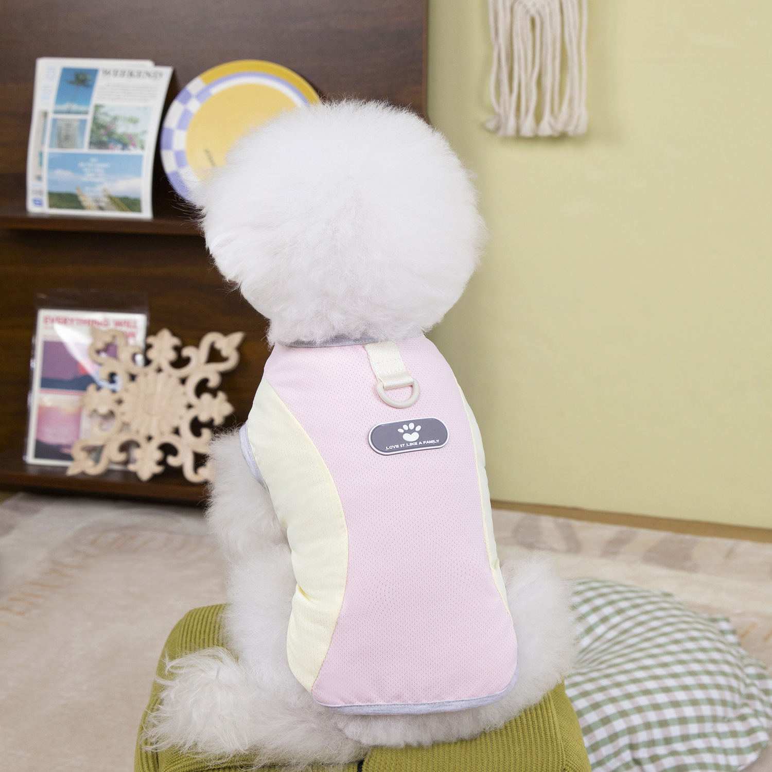 Primavera y verano de perro dos patas de impresión de cuero etiqueta chaleco de malla de hielo para perros pequeños Teddy fuera de la ropa de mascotas de protección solar