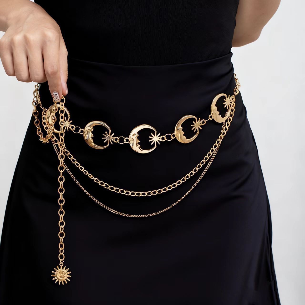 European-Style Cross-Border Personalized Waist Chain Jewelry Retro Metal Moon Star Adjustable Decorative Simple Chain Yiwu Wholesale