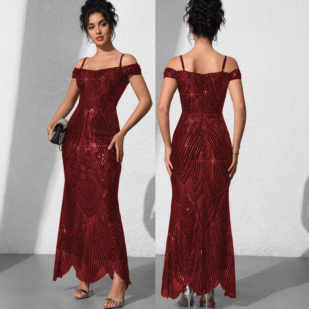 AliExpress Amazon Prom Evening Dress Sexy Slim-Fit Sequin dress Dress European and American Foreign Trade Cross-Border Women's Dress