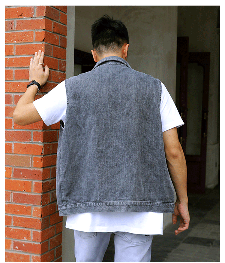 Cross-border 2023 nuova tuta senza maniche con risvolto gilet a spalla marchio di moda di strada casual in gilet di jeans ampio_voghion.com