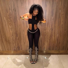 D9554亚马逊欧美热卖女装 性感时尚修身抹胸挂脖长裤两件套