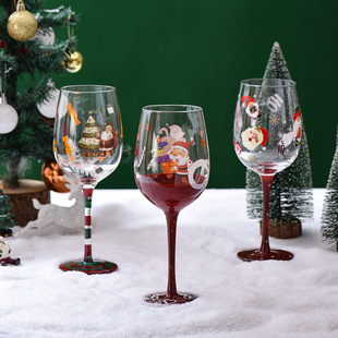 Hand-painted creative Christmas decoration series red wine glass painted crystal glass goblet wine glass wholesale
