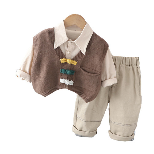  handsome boys 'spring suit for boys and babies, British sweater cardigan, children's gentlemen's spring and autumn three-piece set
