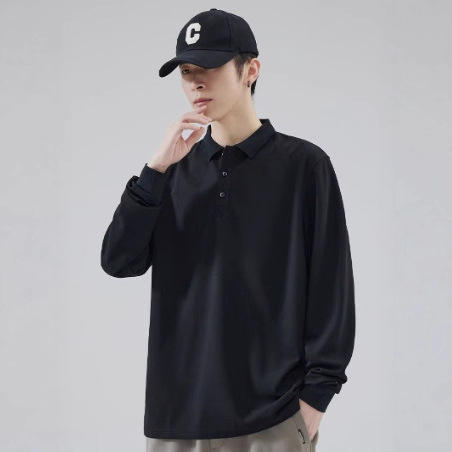 2026 Autumn and Winter Polo Shirt Men's Long-Sleeved T-Shirt Lapel Top Trendyy Simple Pure Color Autumn Bottoming Shirt with Men's T-Shirt