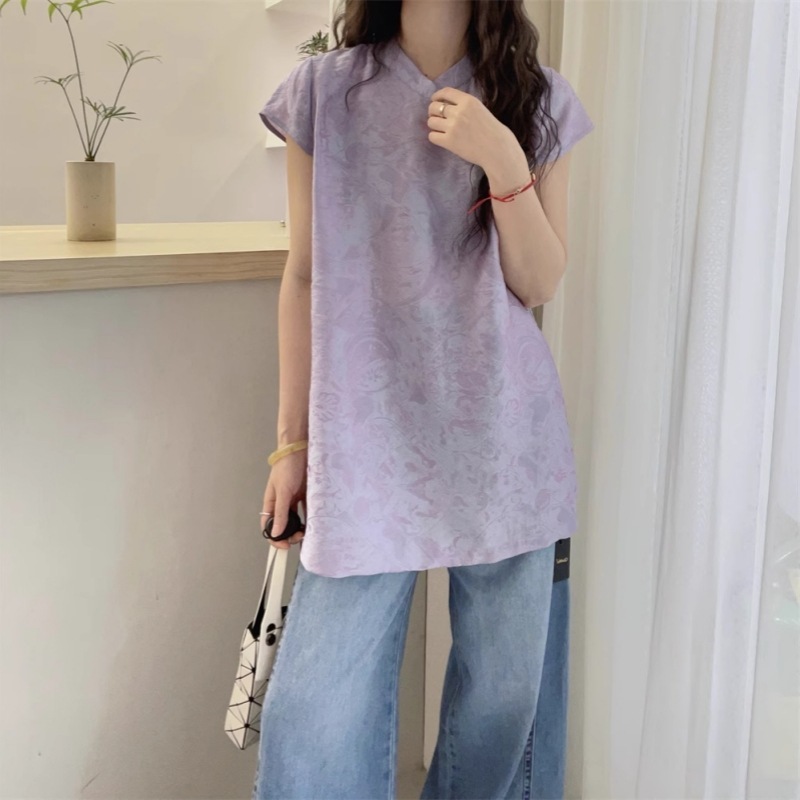 夏季大码胖妹妹洋气时尚国风盘扣短袖衬衫女显瘦百搭气质小衫|undefined