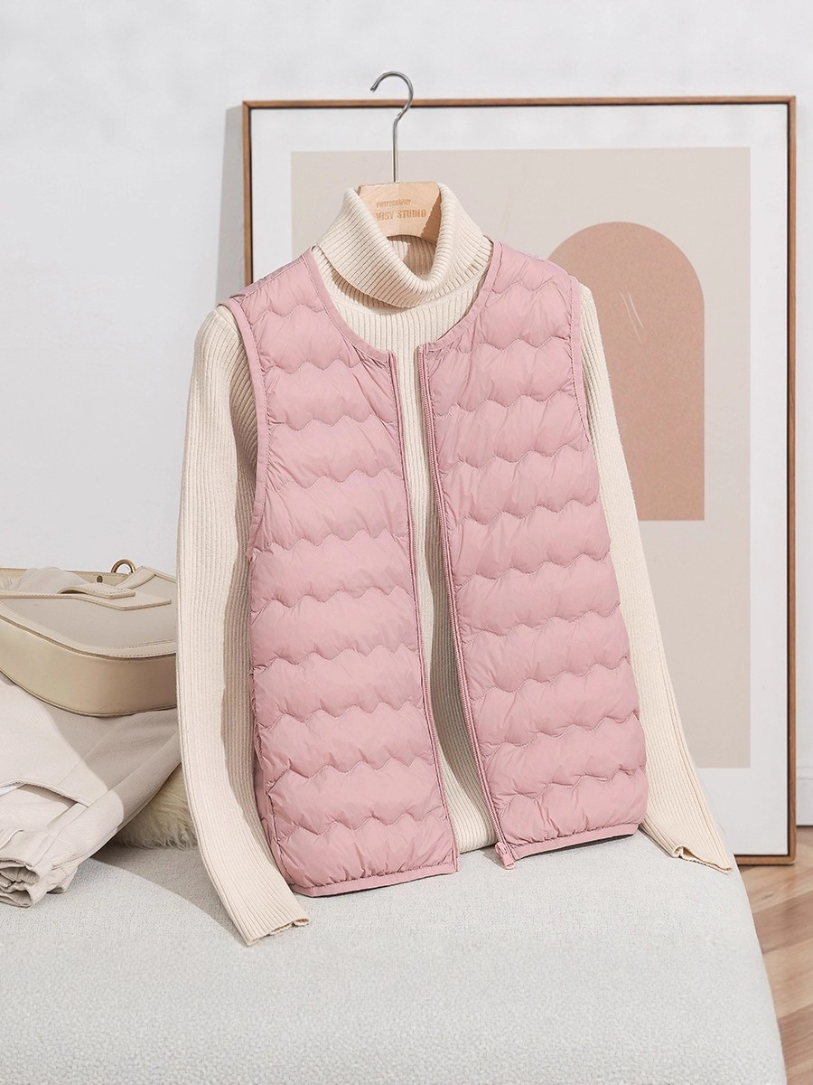 2025 otoño y invierno nuevo ligero de cuello redondo ondulado cordón de invierno portátil 90 chaleco de invierno de chaleco de invierno de moda