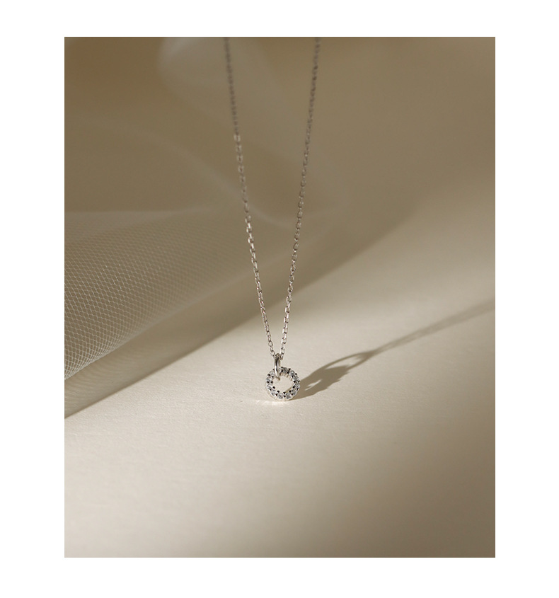 Zircon Inlay Material 925 Sterling Silver Zircon Cable Chain Double Ring Pendant Necklace