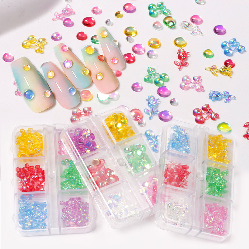 Nueva celebridad en línea transfronteriza ins estilo 6 cuadrícula Aurora color caramelo en caja joyería pequeña cereza pequeña diamante redondo rosa joyería