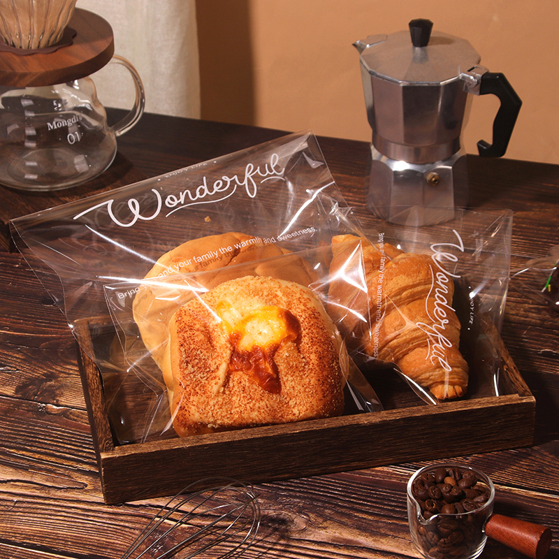 透明英文麵包貝果包裝袋歐包吐司甜甜圈自封袋野餐包打包麵包袋子