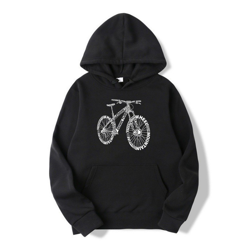 Alphabet Style Mountain Bike Funny Print Hoodies Men Winter