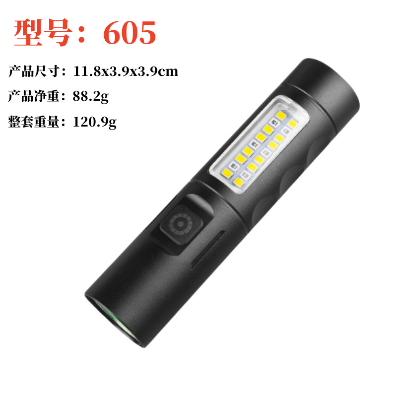 Linterna de Mano Transfronteriza, Nuevo Modelo, Luz Potente, Portátil, Mini, Multifuncional, de Aleación de Aluminio, con Zoom Telescópico, Recargable