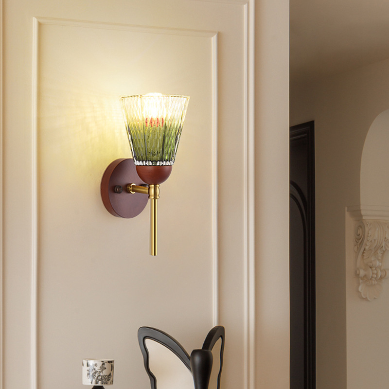 Lámparas de pasillo de nuez dormitorio de estilo americano lámparas de pared vintage cabeza de cama de melocotón lámparas de color Lade lámparas de color