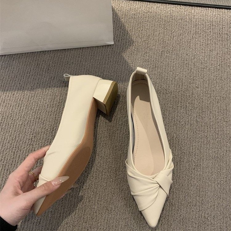 Zapatos de mujer de estilo francés de ventano de noche con tacones gruesos poco profundos, primavera y otoño de 2026 nuevos zapatos de cama con falda temperamento