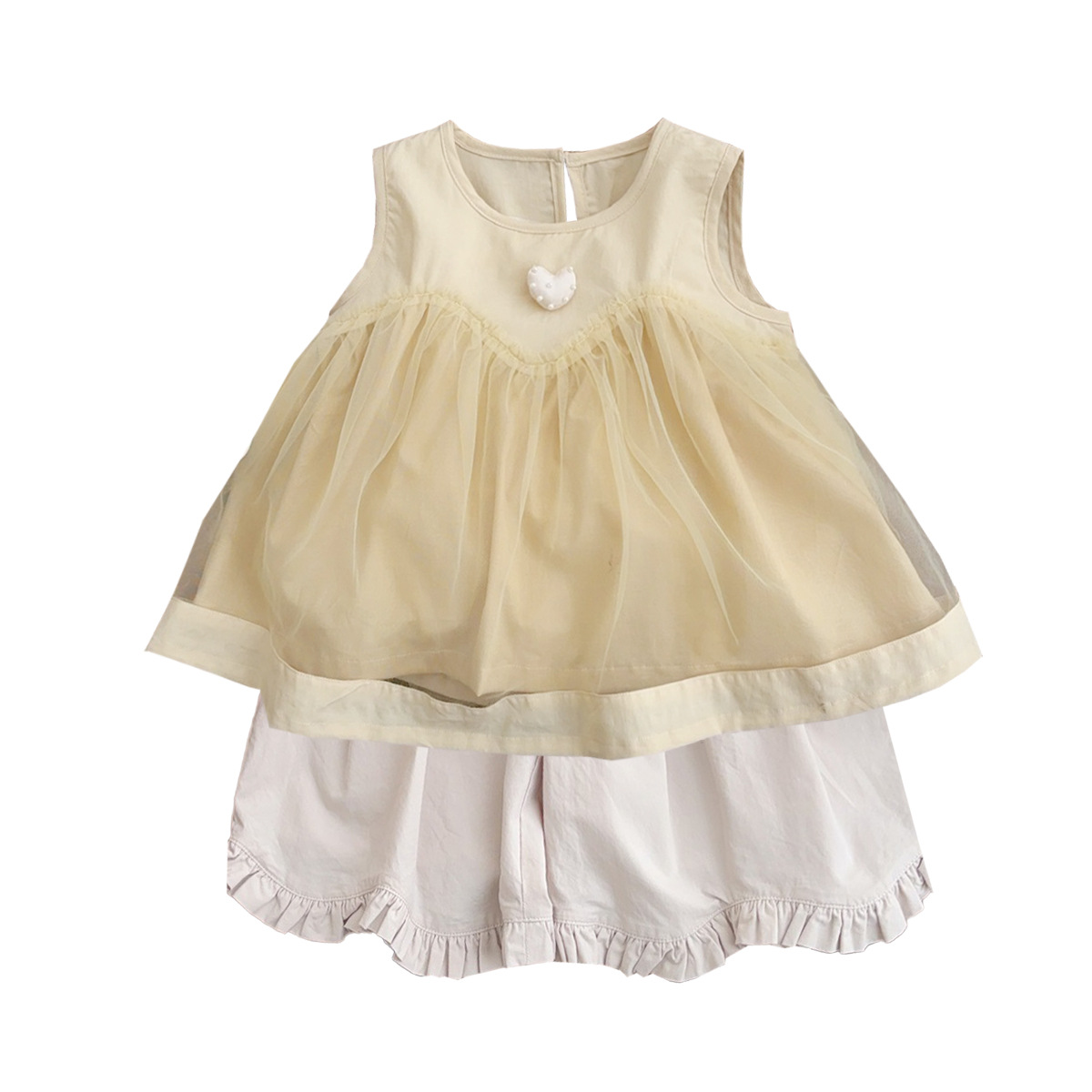 Ropa de bebé 2025 verano nuevo traje para niños vestido de amor coreano pantalones de encaje fuera de dos piezas