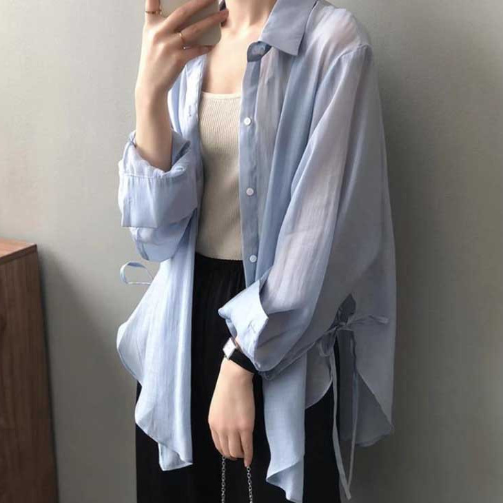 Áo chống nắng nữ Lysele Tencel dáng sơ mi mỏng nhẹ mùa hè 2025 — Màu xanh lam, Màu hồng, Màu trắng, Màu xanh lá