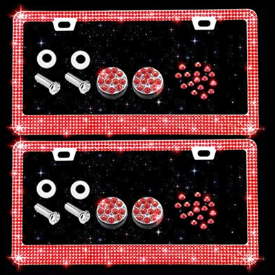 License plate holder/license plate holder | 304 Stainless Steel License Plate Frame - red-diamond-2-pieces