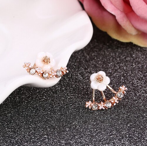 Korean needle earrings, small daisy flower back-hanging earrings, high-end alloy jewelry