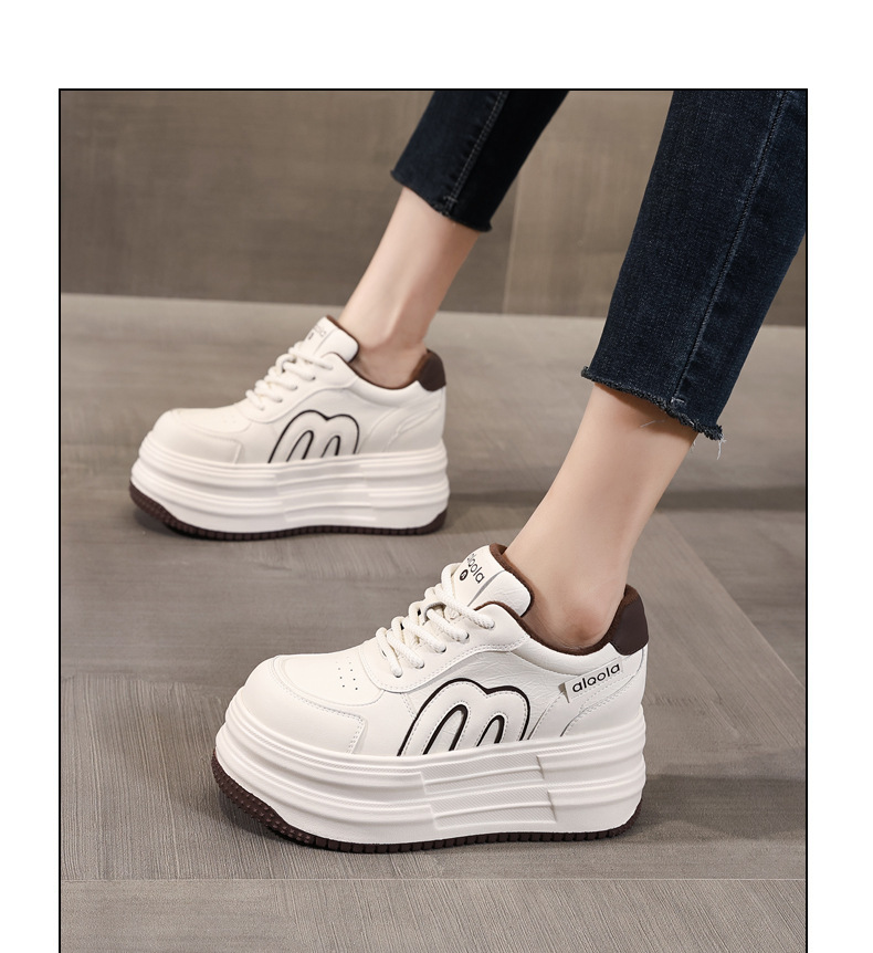 Giày sneaker nữ đế dày tăng chiều cao, phong cách đa năng, lót nhung ấm — gạo nâu chi tiết 12