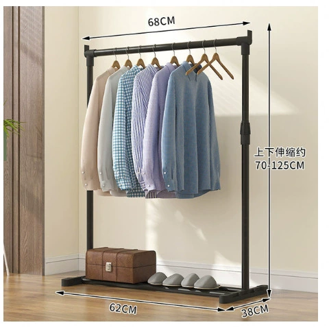 Simple indoor drying rack with double-row, adjustable height and wheels, space-saving hanger stand