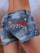 E 92054 Stretch Patchwork Denim Shorts �廨ţ�ж̿� �羳��