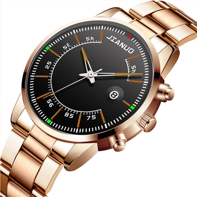 Reloj de correa de acero de negocios para hombres de comercio exterior Escala de moda con calendario reloj de cuarzo de aleación reloj de oro grande creativo de moda coreana