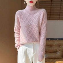 跨境新款棱形半高领针织衫打底上衣秋冬女装韩版经典纯色女装毛衣