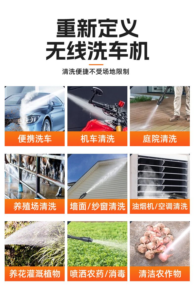 High-Pressure Car Wash Water Gun Lithium Battery Household Car Wash Machine Cross-Border Wireless Cleaning Machine Car Cleaning Tool Magic Water Gun