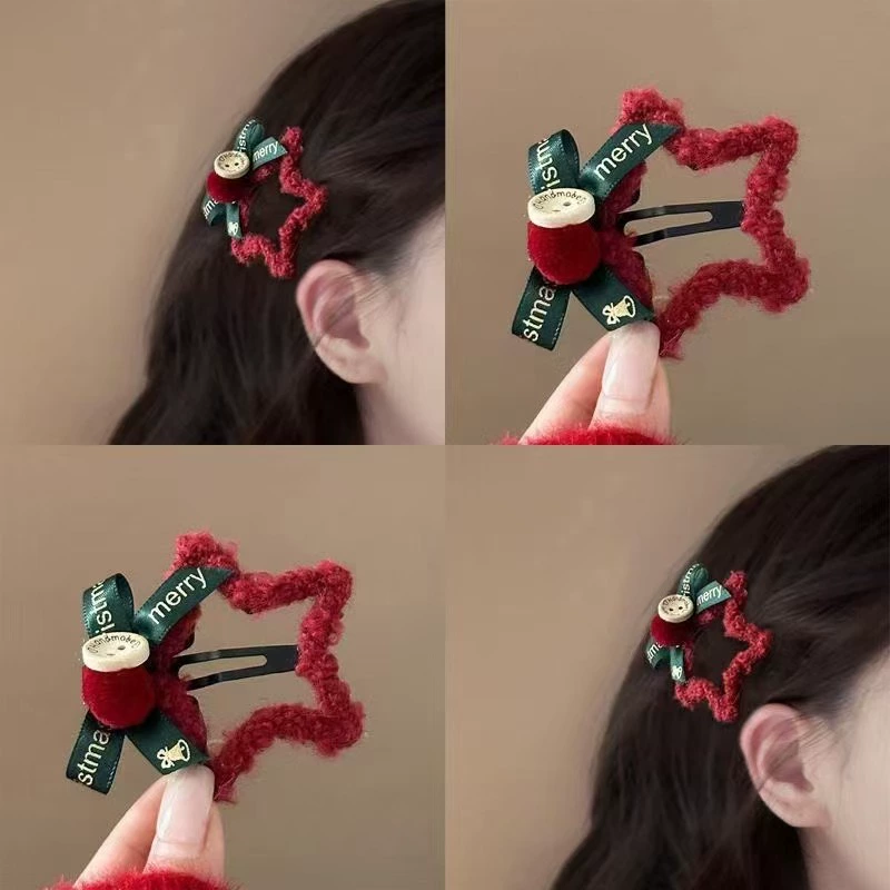 Red hairgrip, bangs with bow, hair accessory