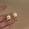 Retro metal small design earrings from pearl, french style, light luxury style