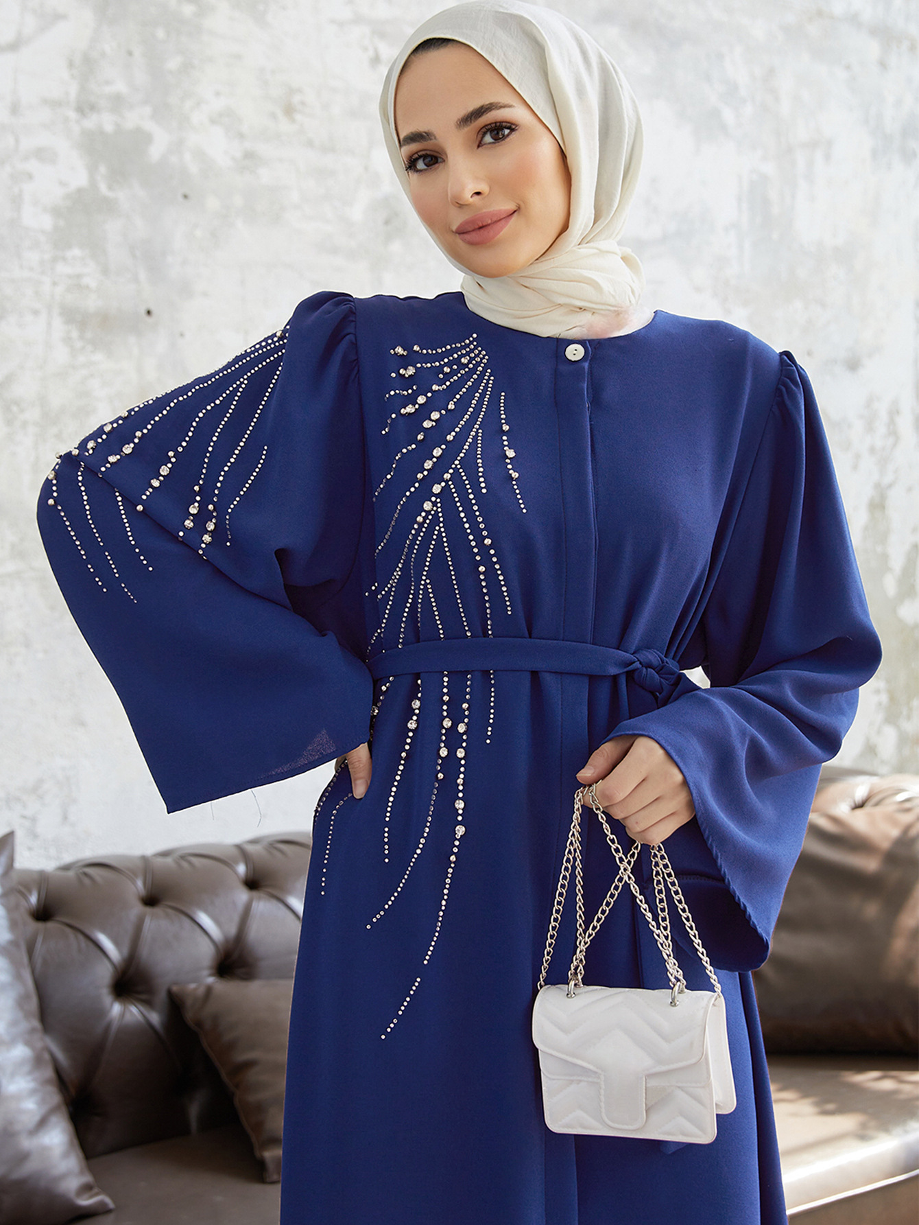 Quality Production Muslim Middle Eastern Women's Clothing Turkish Dubai Heavy Beaded And Rhinestone Long Robe_ecoleips.com