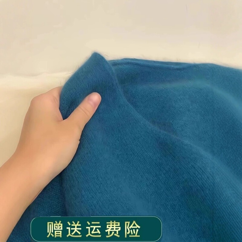 Raccoon fur blue V-neck sweater, knitted top for women, loose-fitting, short style, suitable for autumn and winter, and also a popular spring item