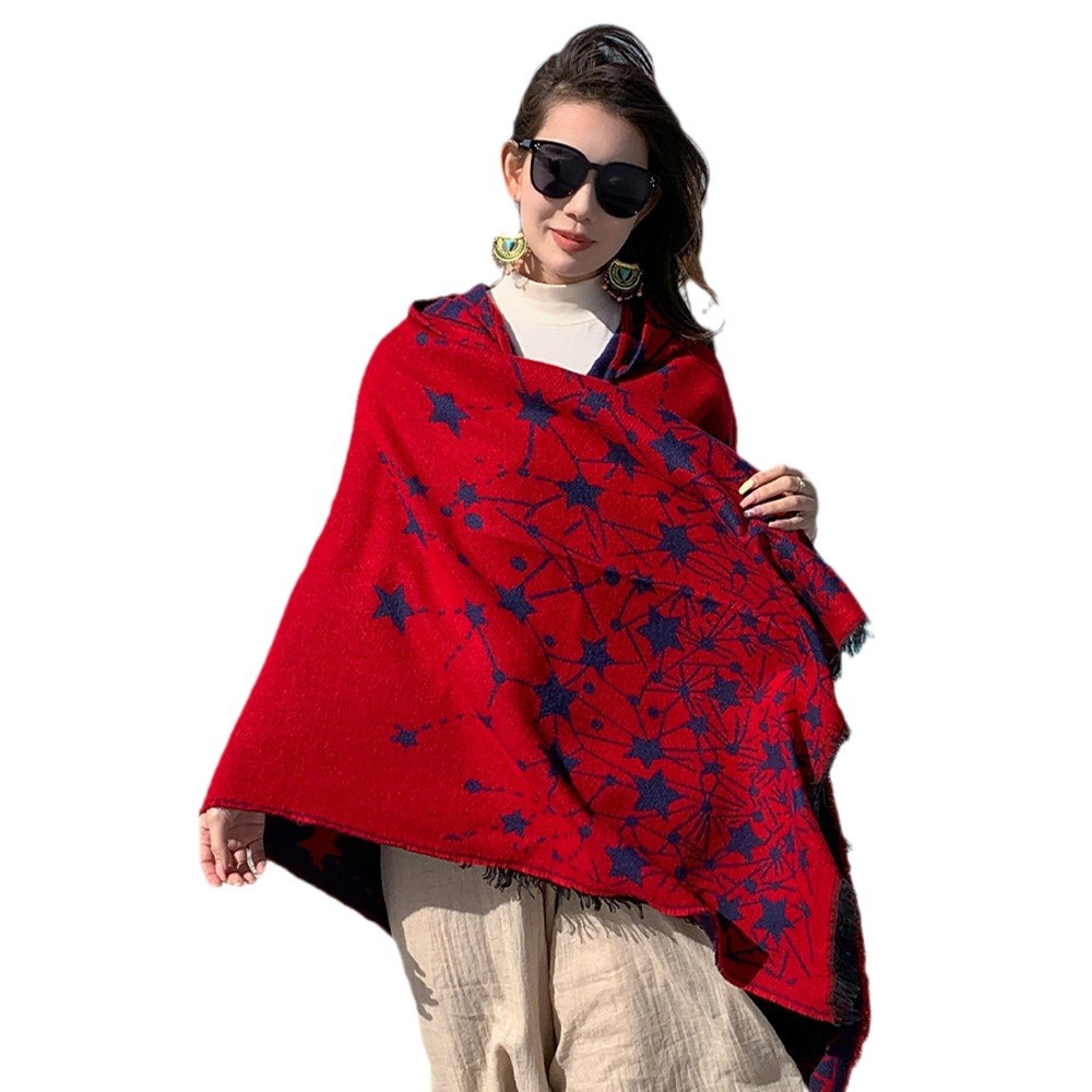 Sombrero de estilo nacional retro bufandas de moda capas grandes capas al aire libre para tomar fotos con un patrón de estrellas