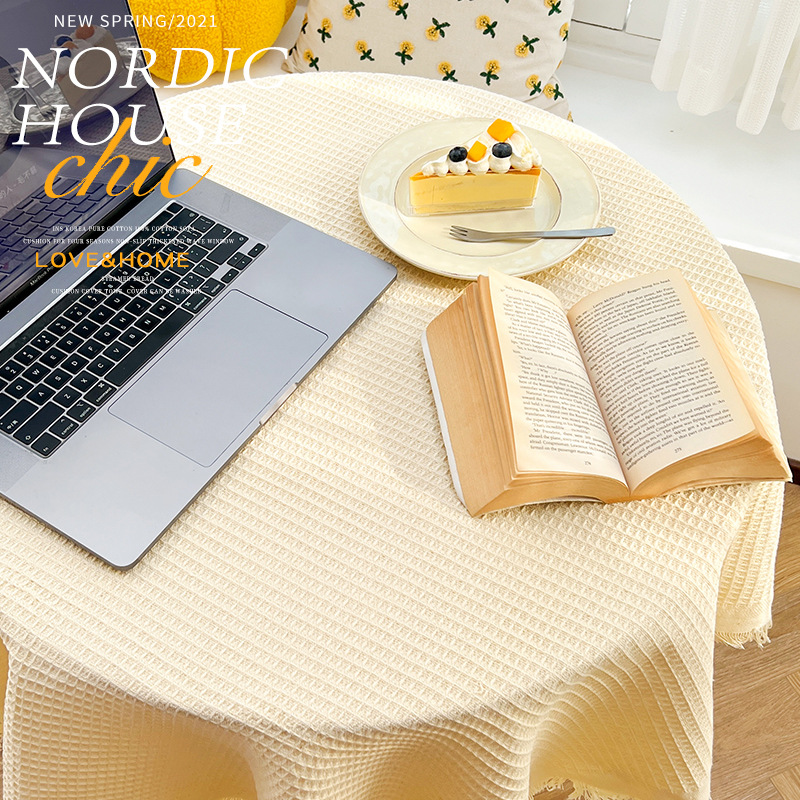 Manto de mesa estilo francés manto de mesa redondo sala de estar nórdica simple blanco ligero lujoso alto sentido cuadrado manto de mesa de té