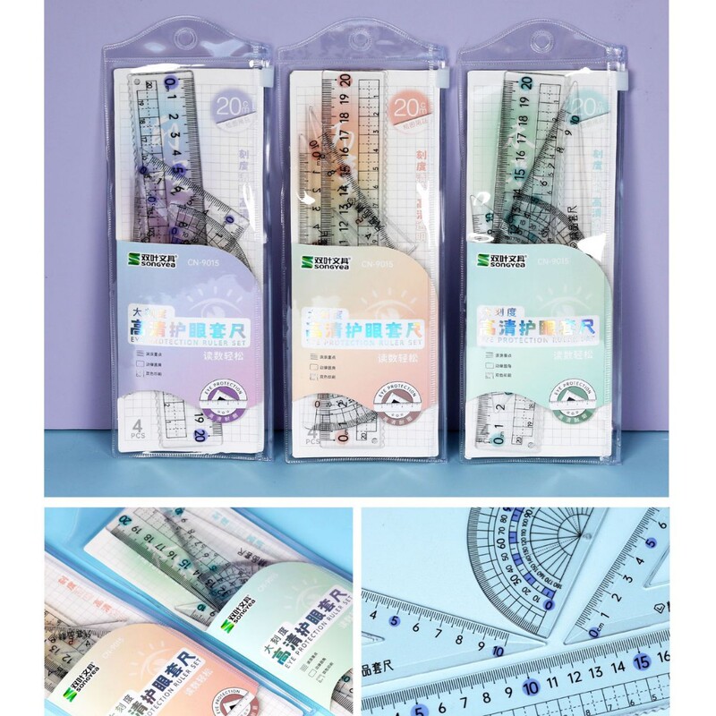 工場卸売新しいクリエイティブ透明定規学生定規三角プレート試験絵画 4 ピース定規卸売|undefined
