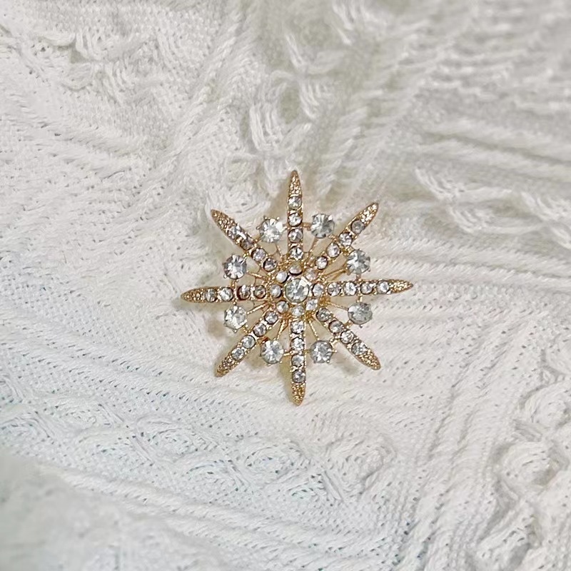 Broche homme en or avec étoile à huit branches, perles et blé, accessoire personnalisé pour femme_voghion.com