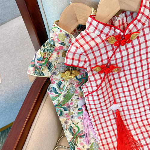 Ladies' Qipao Summer New Children's Qipao Dress Chinese Style Princess Dress for Young Children Summer Outfit Floral Print Dress