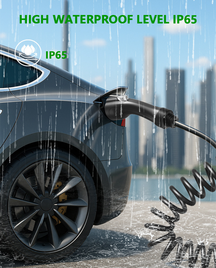 European Standard to American Standard Spring-Loaded Dual-Gun Cable, Black, 16A/32A, Type2 to Type1, for Electric Vehicle Charging Stations
