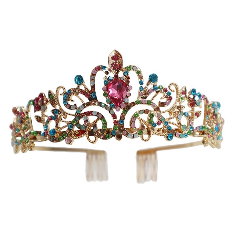 Tocados de Corona Europeos y Americanos, Accesorios para el Cabello de Novia de Aleación a la Moda, Diadema de Corona de Cristal para Fiesta, Lujosa