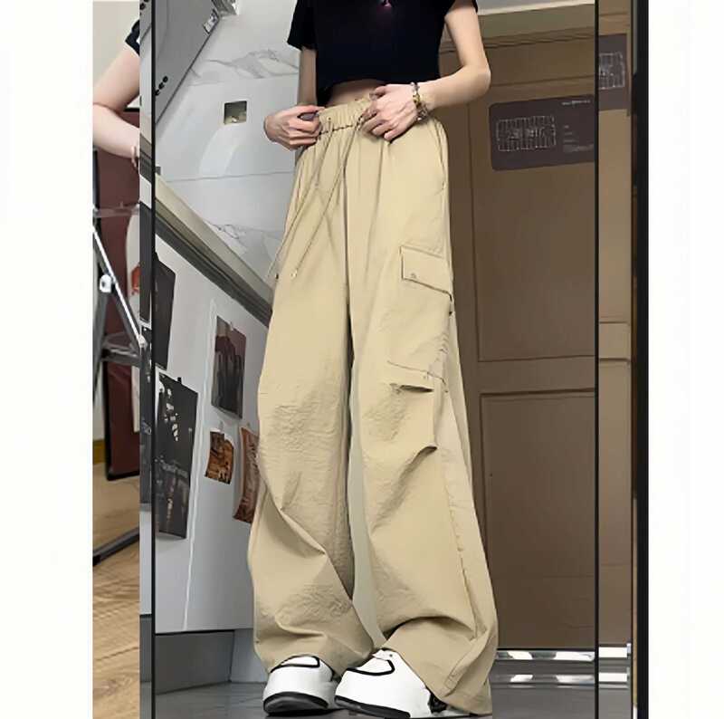 美式复古工装裤女2025春秋高腰直筒阔腿裤设计感宽松休闲拖地长裤|undefined