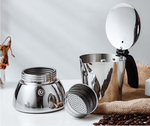 New stainless steel 304 Moka pot Italian extraction black espresso pot hand brewing pot bottom covered thickened coffee machine