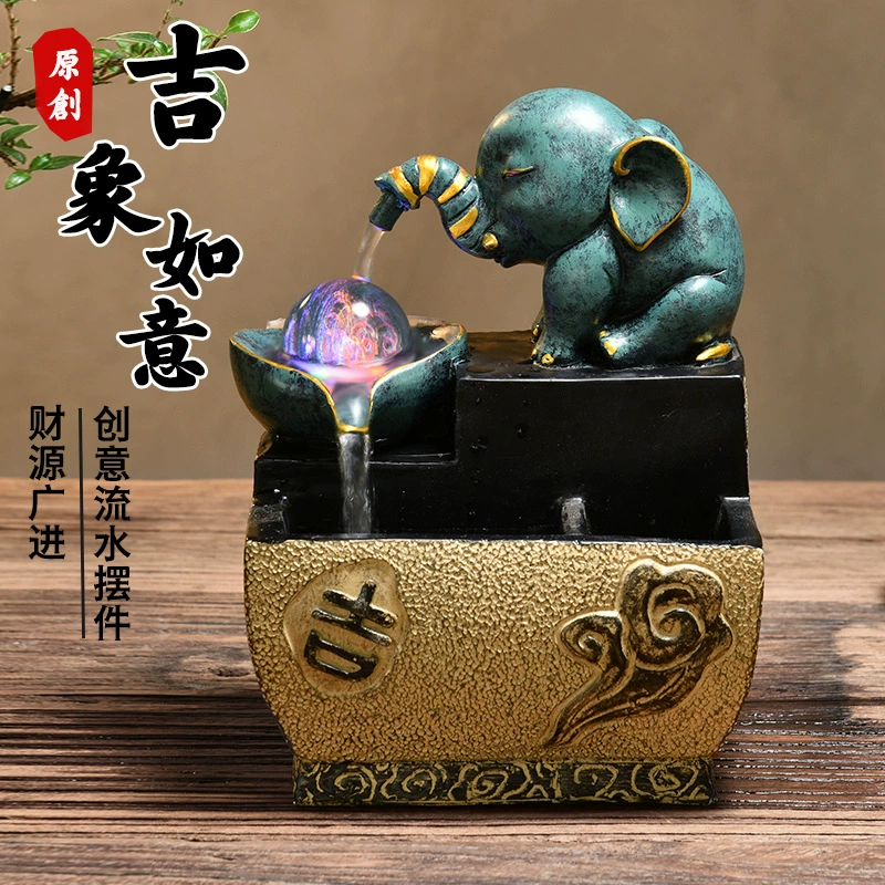 Счастливый слон Xintianquan Water Spray Ornament Running Water Circulation Waterscape Decoration Living Room Entrance Desktop Ornament
