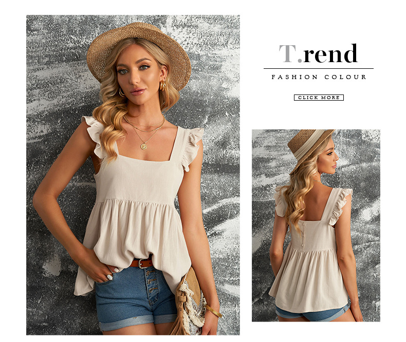 square collar ruffle stitching loose sleeveless solid color vest NSSI130446