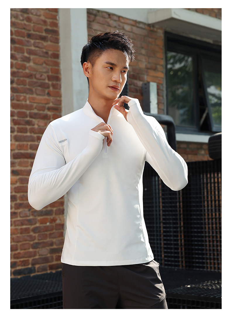 Stand-up Collar Quick-drying Polo Shirt Semi-zipper Fitness Men's Fitness Clothing_voghion.com