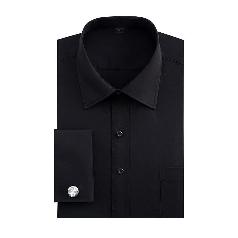 Cross-Border Spring Men's French-Style Shirts, Business Dress Shirts, Long-Sleeved White Shirts, Men's Solid Color Twill Popular Shirts