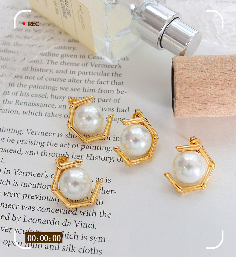 Retro Geometric Titanium Steel Plating Pearl Earrings Necklace