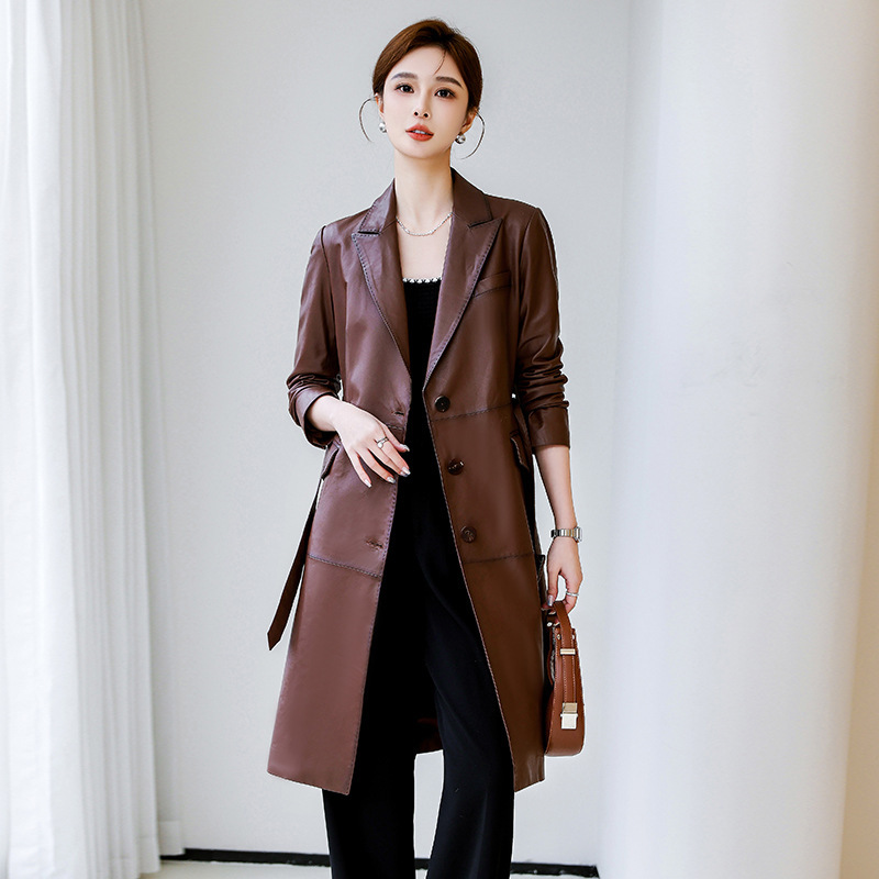 2026 Haining New Spring Mid-Length Women's Genuine Leather Trench Coat Slim Fit First-Layer Genuine Sheepskin Slimming Jacket 2026 Haining New Spring Mid-Length Women's Genuine Leather Trench Coat Slim Fit First-Layer Genuine Sheepskin Slimming Jacket