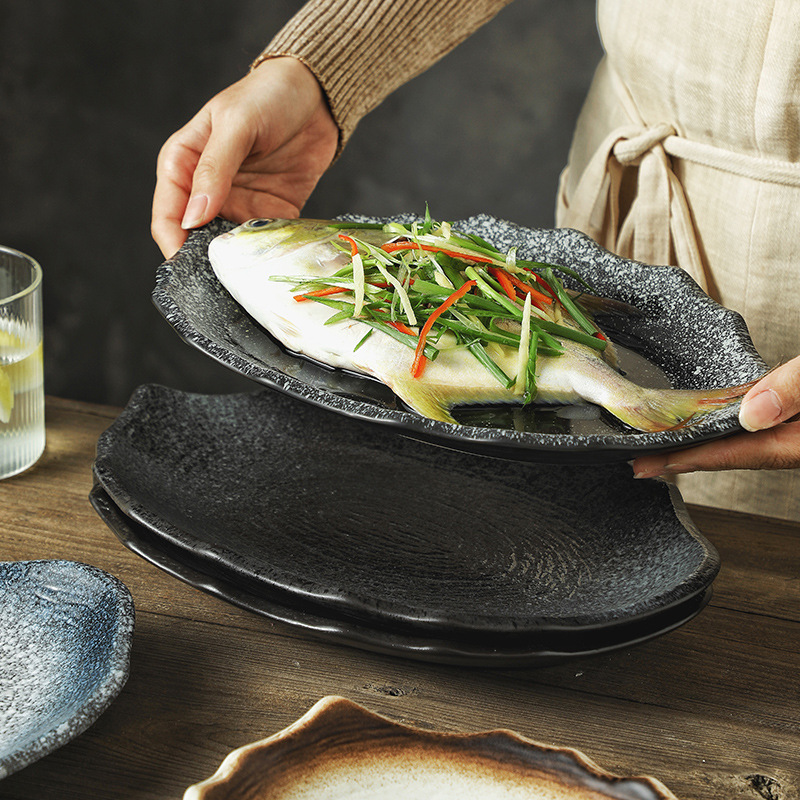 隨意蒸魚盤橢圓形剁椒魚頭大號陶瓷盤子家用餐廳魚盤新款菜盤湯盤